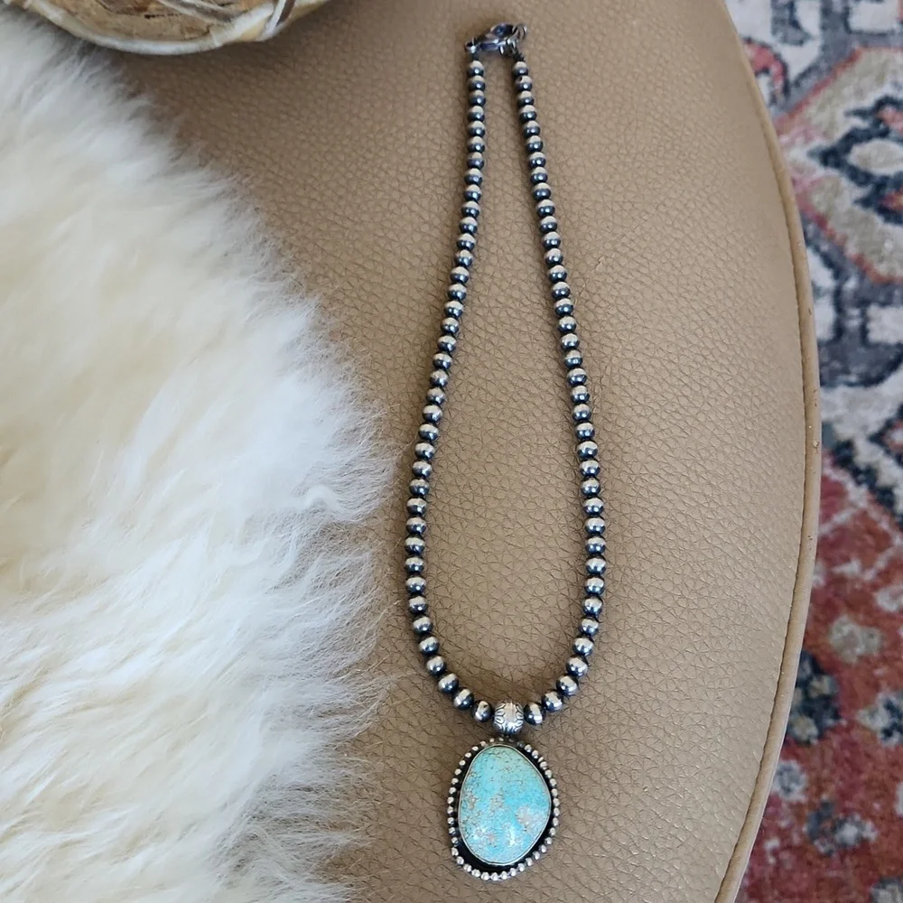 Besutuful NWT Native American Navajo Turquoise Pendant & Pearl Necklace 🩵🩶♥️🎁 - Picture 14 of 16